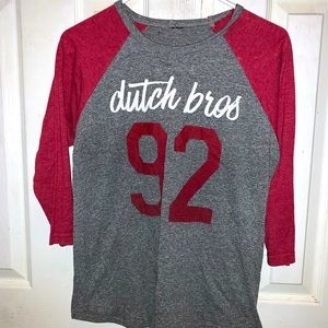 Dutch Bros Grey and Red Long Sleeve T- Shirt, 100% Cotton